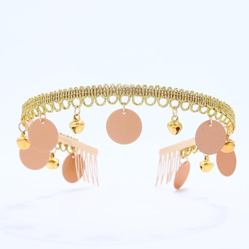 Flayem Dam guld boho huvudkedja tofsar tiara krona fransar paljetter Shinny Sparkle Party festival pannband