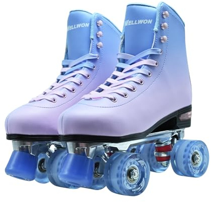 WELLWON Roller Skate for Women and Men, Classic Design High-Top PU Leather Quad Roller Skates for Outdoor and Indoor, Rollerskates for Beginner Size 10