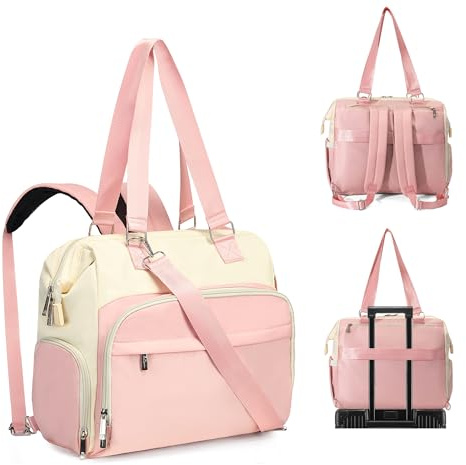 Fexkean Diaper Bag Tote,Large Travel diaper tote for Mom and Dad,Multifunction baby tote bag for Boys and Girls with Pacifier Case and Changing Pad-Pink&Beige