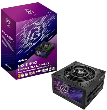 ASRock PG-850G Phantom Gaming 850W Power Supply Individual Braided Pattern 10 Years Warranty Fully Modular Japanese Capacitor 80 Plus Gold Cybenetics Platinum ATX3.1 PCIe5.1 12V-2x6 Cable