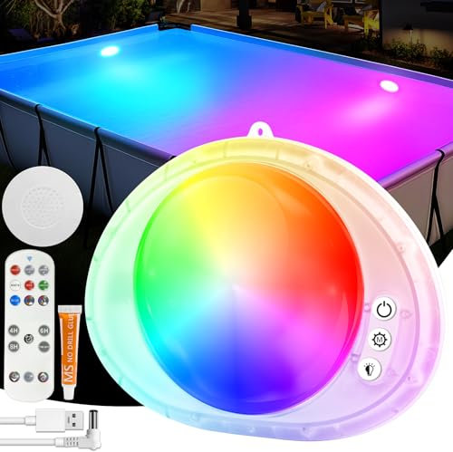 DeeprBlu 2025 Improved Underwater Pool Light with Remote, Submersible LED Pool Light Rechargeable Battery Powered, Magnetic Pool Lights with Strong Glue, IP68 Waterproof Hot Tub Lights for Bathtub,Spa