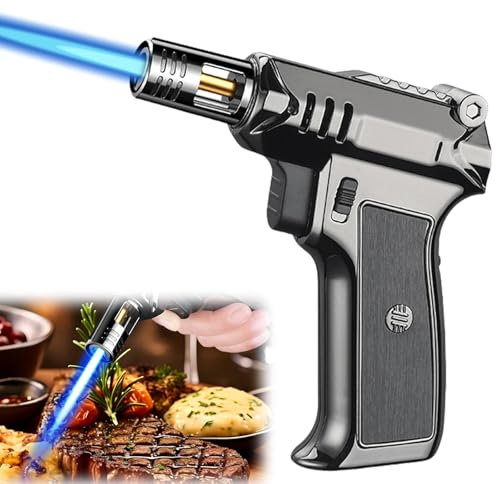 Mini-Bunsenbrenner Küche Flambierbrenner, Feuerzeug Sturmfeuerzeug Gas Nachfüllbar Küchenbrenner Jetflamme Feuerzeug, Universal Brenner Winddicht Flammenwerfer Sturmfeuerzeug (1, Glänzend schwarz)