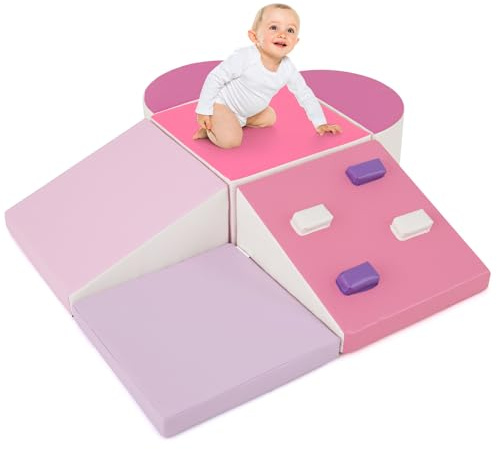 COSTWAY Juego de 6 Bloques de Espuma para Niños, Set de Escalada Suave Ligero para Interior Infantil para Escalar, Juego de Trepar y Gatear, Regalo para Bebés y Niños de 1+ Años (Rosa)