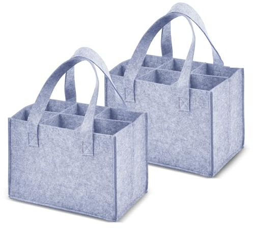 KUIZHEN 2PCS Felt Wine Bottle Carrier Bags, Portable Bottle Bags for Wine x 6, Bottle Carrier with Handle for Storing Carrying Wine Beer Champagne Drinks Carrier (Off-White)