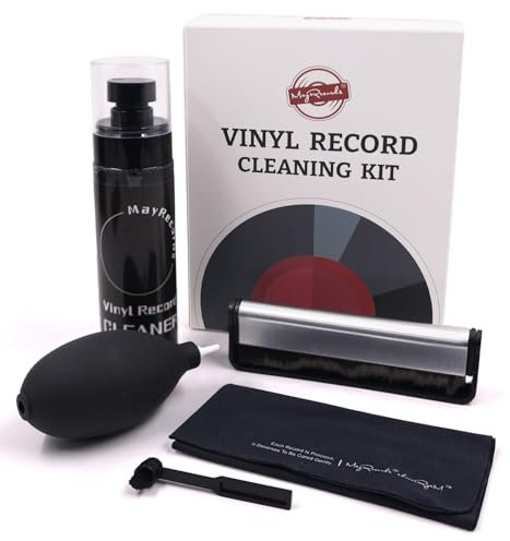 MayRecords Vinyl Record Cleaning Kit - Complete 5-in-1-Includes Vinyl Record Cleaner Solution-Carbon Fiber Brush-Microfiber Cloth-Air Blower-Stylus Brush Care for Your Vinyl Collection