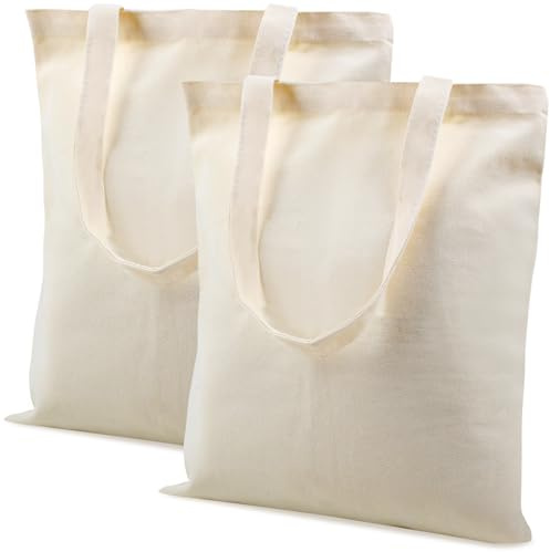 Vaktop Jutebeutel, 40x35cm Stofftasche, 2 Stück Baumwolltasche Unbedruckt, Stofftaschen zum Bemalen, Stoffbeutel Einkaufstasche mit Zwei Langen Henkeln für Sport, Shopping, Lebensmittel (Natur)