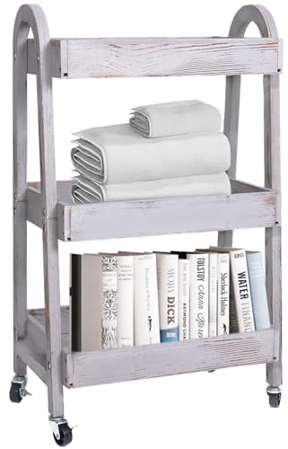 3-Tier Rolling Utility Cart with Lockable Wheels Storage Slim Storage Heavy Duty Cart Mobile Shelving Unit Craft Narrow Organizer for Bathroom Laundry Kitchen (Vintage Grey)