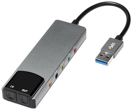 PUSOKEI 6 I 1 USB Externt Ljudkort, 5.1/7.1 -kanal Extern Stereo -ljudadapter med SPDIF -port, 3,5 Mm Hörlurar och Mikrofonuttag