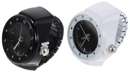 LRXIYODE Orologio Anello Elastico da Dito 2 Pezzi, Movimento al Quarzo Preciso, Quadrante Rotondo Semplice in Acciaio Inossidabile, Stile Minimalista per Ragazzi e Ragazze