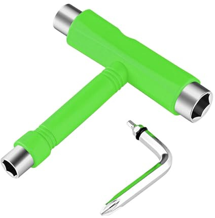 Accessotech Skateboard T Tool Wrench Screw with Allen Key Turner 5 Way All in 1 Multifunction Skate Tool for Skateboards/Scooter/Roller Skate/Long Board Mini Type (Green)