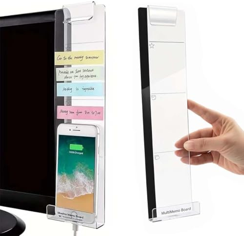 Quesuc 1 Pieza Accesorios De Oficina Pizarra De Notas Transparente Para Ordenador, Con Soporte Para Teléfono, Clip Lateral, Para Oficina Y Estudiantes (30X8 Cm)