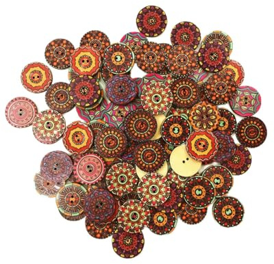 WINXMIN 200 Pezzi Bottoni in Legno Vintage per Cucire e Creazioni Fai da Te, bottoni colorati,in Resina Legnosa con Disegni Floreali Misti per DIY (15 mm) (E)