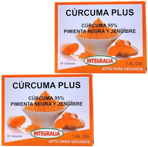Integralia Cúrcuma Plus - Pack Ahorro 2 x 30 Cápsulas - Extracto de Cúrcuma al 95% con Jengibre y Pimienta Negra - Antiinflamatorio y Antioxidante Natural para Articulaciones - Alta Absorción