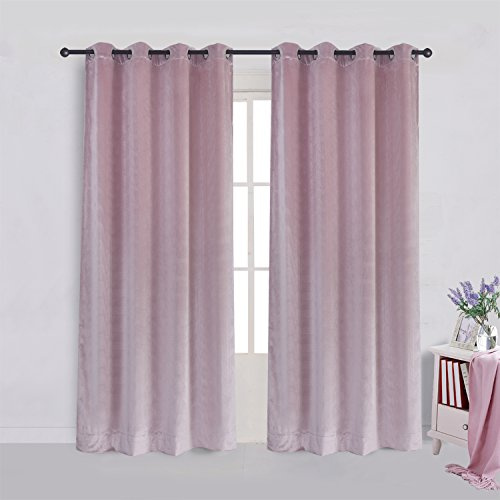 Cherry Home Super Soft Luxury Velvet Curtains Set of 2 Pink Flannel Blackout Drapes Grommet Draperies for Living Room Eyelet 52Wx63L inch (2 Panels) with Tiebacks