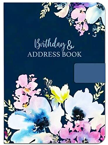 Tallon (7573) A5 Size Address & Birthday Book Satin Navy Blue Fabric Floral Design Magnetic Closure-(21x15cm) Book
