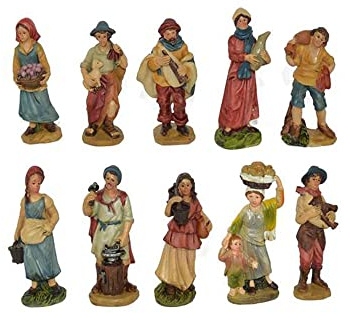 Aurora Store Set 10 Pastori in Resina 12 cm Presepe Statuine in Personaggi Assortiti dipinte a Mano Personaggi Mestieri Contadini Figure Diverse