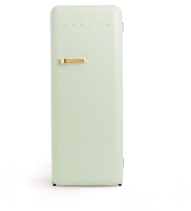 CREATE / RETRO FRIDGE 150 GOLD/Réfrigérateur vert pastel avec poignée dorée et congélateur 281L / 102W, faible consommation, 150 cm, 3 étagères, régulateur de température, 60x60x150 cm