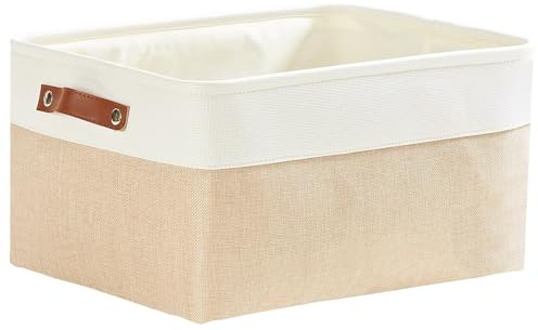 Mangata Fabric Storage Boxes, Thickened Canvas Storage Baskets with Handle for Shelves, Clothes Toys(L, Khaki/White, without Drawstring,1 Pcs)