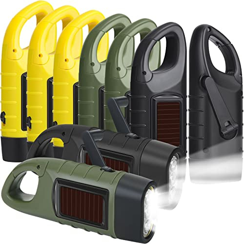 Leelosp 9 Pcs Hand Crank Solar Flashlight Emergency LED,Black,Green,Yellow