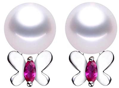 Bysonglezai Perlenohrringe Damen Ohrstecker Ohrringe Mädchen Ohrhänger Geschenke Frauen Shiny Kristall Schmetterling Ohrstecker Ohrringe 5A High Luster Echte Natürliche Süßwasserperle Ohrr