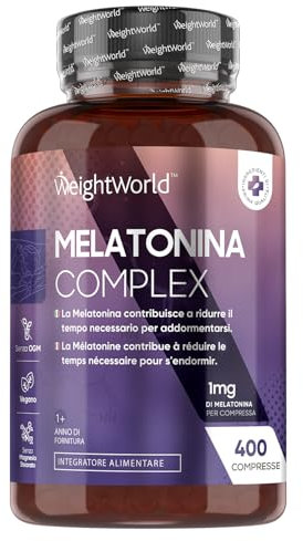 Melatonina 1mg in 400 Micro Compresse Vegane (1 Sola la Sera), 13+ Mesi di Fornitura, Camomilla con Melatonina Complex, Vitamina B6, Magnesio e Passiflora, Privo di Magnesio Stearato, Senza Glutine