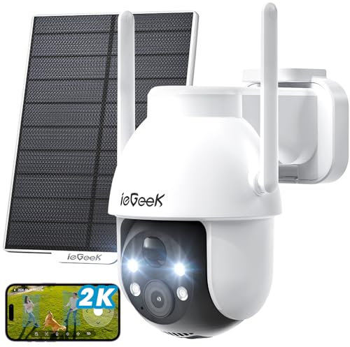 ieGeek 2K Camera Surveillance WiFi Exterieure sans Fil Solaire - 360° PTZ Camera Exterieur sans Fil Batterie Vision Nocturne Couleur, Détection Humaine PIR