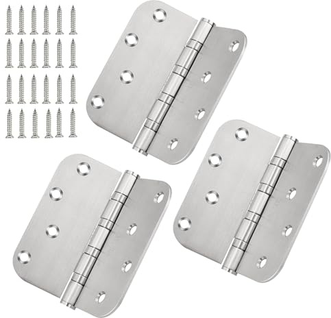 304 Stainless Steel Door Hinges 4 Inch Heavy Duty Ball Bearing Interior & Exterior Door Hinges 4'' X 4'' for Left & Right Doors with 5/8 Radius Corners-3 Pack