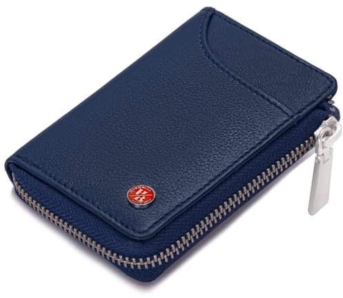 HORNBULL Steve RFID-blockierende Ledergeldbörse für Herren | Vertikaler Kreditkartenhalter, Schwarz, Geldbörse mit umlaufendem Reißverschluss (Marine)