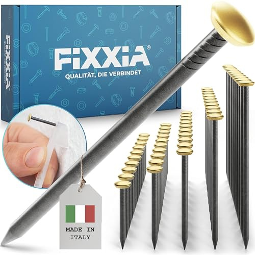 FIXXIA 50 chiodi per foto con aiuto per impugnazione, diametro 2 mm, nero con testa decorativa dorata, diametro 6 mm, 20, 25, 30, 40, 50 mm, chiodi in acciaio per immagini, chiodi di cemento, chiodo