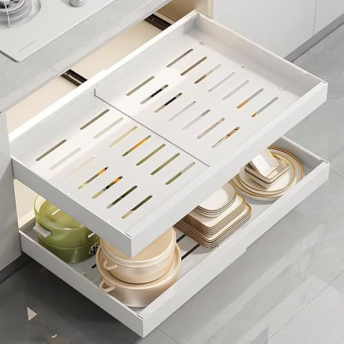UASJKH Nachrüst-Set Teleskopschubladen Ohne Bohren mit Breitenverstellung - Ausziehbare Schubladen für Küche, Speisekammer & Bad