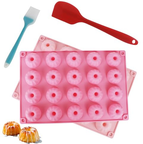 VINEST Set di 2 mini stampi per gugelhupf in silicone, riutilizzabili, piccoli stampi per dolci con una spatola e un pennello, stampi per muffin in silicone, stile Savarin, per ristoranti e cucine