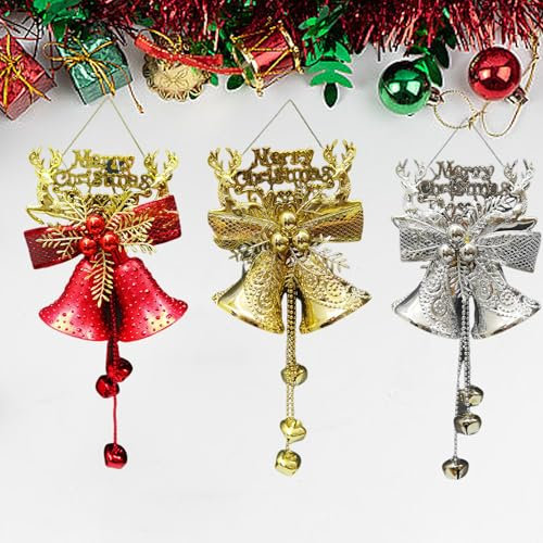 SUQ 3PCS Campanelle Albero di Natale, 31 * 17CM, Campane Natale Per Ornamento, Campane in Metallo, Campanelli Natalizi, Campane Dell'Albero Di Natale Per La Decorazione Dell'Albero Di Natale Regalo
