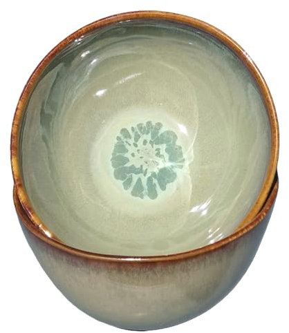 PintoCer - Cuencos de Cerámica de Gres para Cereales, Desayuno, Sopa, Juego de 2, Verde y Marrón