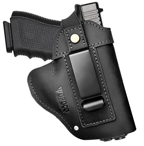 IWB/OWB Leather Holster for Glock 19/23/26/42/43X, Taurus G2/G2C/G3C, Concealed Carry Gun Holster Fits Sig P365 P320 Springfield M&P 9mm Shield Universal Leather Gun Holster for Most Size Pistols