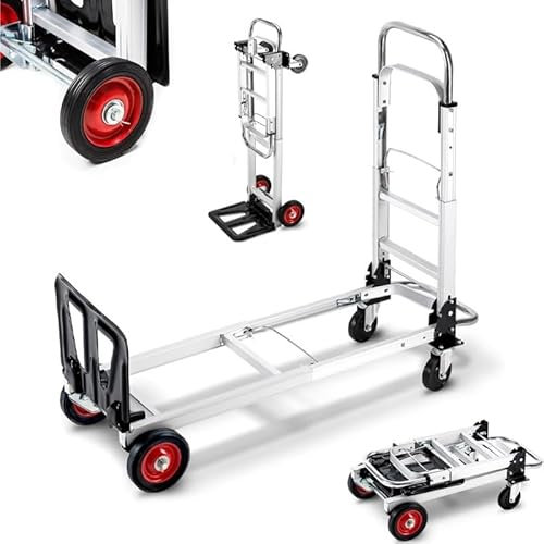 Auosxny Carretilla de Mano de Aluminio 2 en 1 con Capacidad de 450 Libras, Carretilla con Ruedas neumáticas y manijas telescópicas, Carretilla Plegable para mudanzas (1 Pieza)