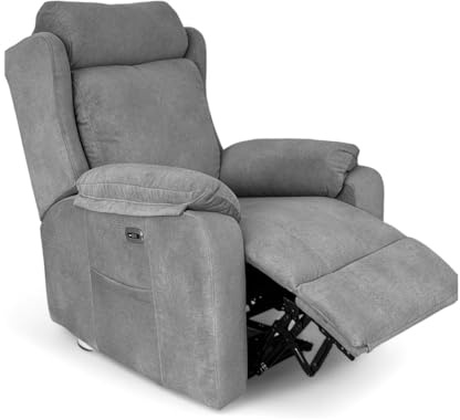 Genérico Sillon Relax Reclinable Electrico, Gravedad Cero | Desenfundable, Botonera Cromada con Puerto USB | Madera de Pino | Sillones Reclinables | Relax | Silla Sofa | Electrico Moderno | Gris