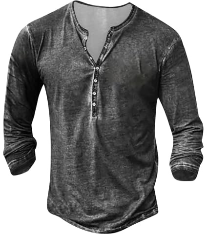 Henley camicie vintage da uomo con bottoni camicetta da uomo Henley a maniche lunghe e maniche corte da uomo casual magliette da palestra Henley T Shirt da uomo