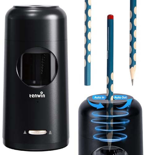 tenwin Taille-crayon électrique rechargeable entièrement automatique, adapté aux crayons de 7 à 11,5 mm ＆ crayons de couleur, portable et sûr pour les la maison, le bureau, l'école