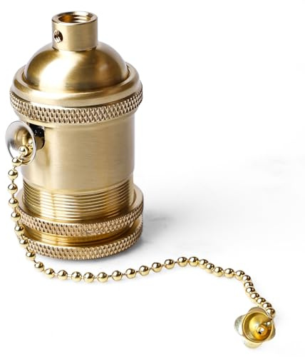 GOMETY Portalampada E27 vintage con interruttore a catena tirabile, portalampada in rame con catena di trazione lampada da scrivania da tavolo portapampada attacco a vite per fai da te Edison lampada