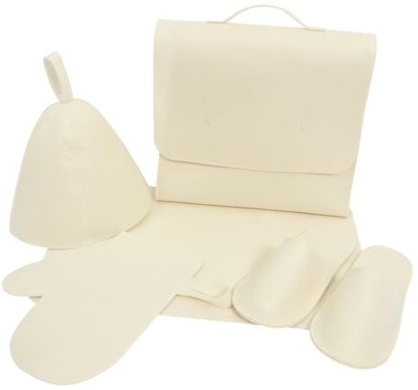 TOVINANNA Felt Sauna Hat and Gloves 5pcs Set White Water Absorbent Thick Sauna Mat and Reusable Bath Slippers Portable Cap for Home Spa and Bathroom Use