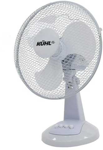 KÜHL 12 White Desk Fan Electric Oscillating Cooling Fan with 3 Speed Settings | Adjustable Tilt | Table Fan for Home, Office or Bedroom | Easy to Assemble