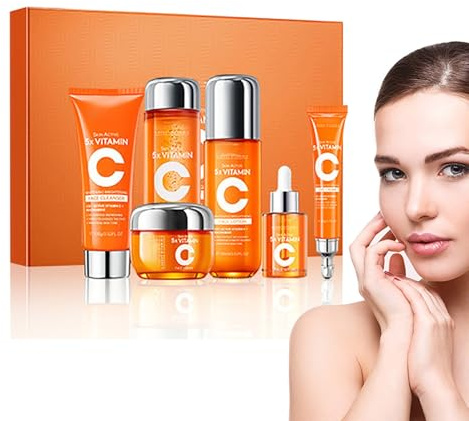 Set de cuidado de la piel hidratante facial de 6 piezas, incluye limpiador, tónico, suero, crema hidratante, crema para ojos y loción, kit de rutina de belleza antiedad para mujeres, hidratante facial