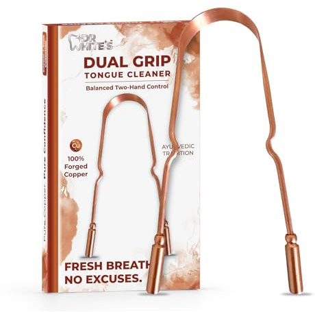 Dr. White's Zungenschaber aus Kupfer – Zungenreiniger-Werkzeug für frischen Atem, Dual-Grip, rostfrei, langlebig – 100% geschmiedetes Kupfer, für Erwachsene und Kinder