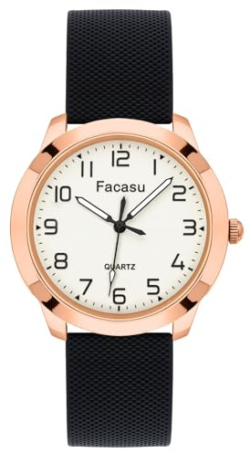 Facasu Analog Watch for Girls,Waterproof Simple Casual Luminous Dial Quartz Watch with Comfortable Soft Strap Easy to Read for Girls Student Ages 12+(Black)