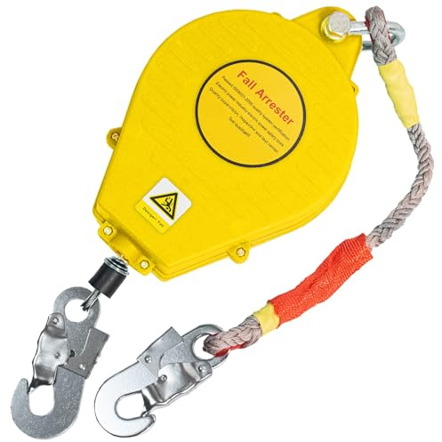BOVDC Dispositivo Anticaduta Retrattile Certificato, 3-20m Imbracatura di Sicurezza Anticaduta Tetto, 150kg Verde/Giallo Dispositivo Retrattile di Sicurezza Anticaduta Lavoro Aereo(Giallo,5 Metri)