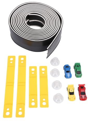 NOENNULL Juego de Pistas de Autos de Flexibles, Autos de Carreras de Pista Flexibles Enrollables Impulsados ​​por Inercia con 4 Autos para Niños Aprendizaje Stem, Competencias Grupales