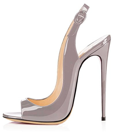 EDEFS Womens Summer Sandals High Heels Open Toe Ladies Slingback Party Dress Shoes Gray Color EU41