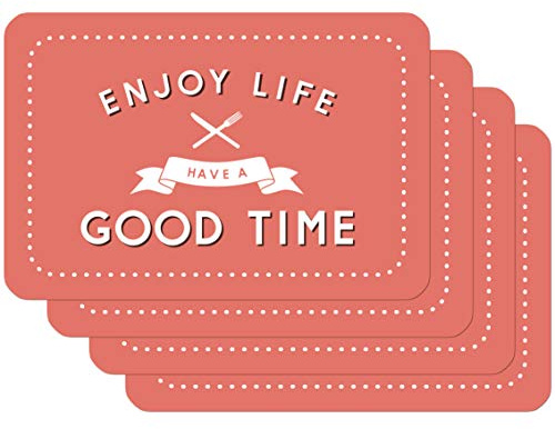 Venilia Salvamanteles Good Time Rojo, Mantel Individual, Mantelería, Mantel Individual para el Comedor, Apto para Alimentos, 4 tajada, 45 x 30 cm, 59073