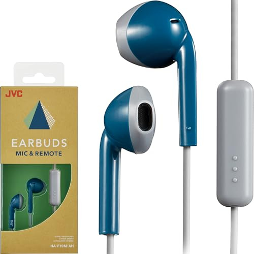 JVC Blue and Grey Sweat and Splash Proof Retro Earbuds with Microphone and Remote HAF19MAH