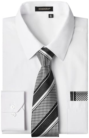 HISDERN Camisas para Hombre Manga Larga Camisa de Vestir y Corbata Formal Elegante con Botones